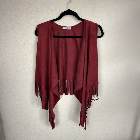 A3 Design Jackets & Blazers - A3 Design Faux Suede Red‎ Fringe Vest Western Festival Boho Hippie OS
